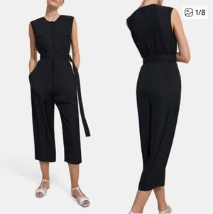 THEORY Cargo Jumpsuit in Twill Sleeveless Belted Lightweight Black Size S